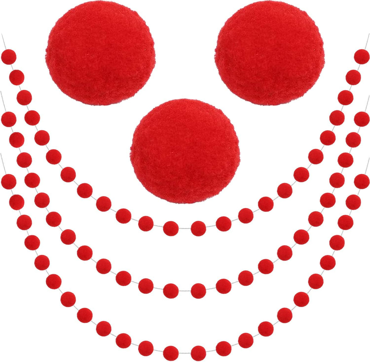 Jishi Christmas Pom Pom Garland Christmas Decorations for Tree Indoor Home Room Decor 3pk Cute Hanging Felt Ball Red White Green Pompom Bead Ornament String Banner Garland Xmas Birthday Party Supplies