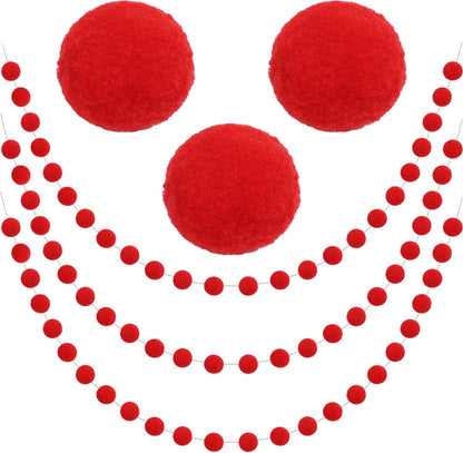 Jishi Christmas Pom Pom Garland Christmas Decorations for Tree Indoor Home Room Decor 3pk Cute Hanging Felt Ball Red White Green Pompom Bead Ornament String Banner Garland Xmas Birthday Party Supplies