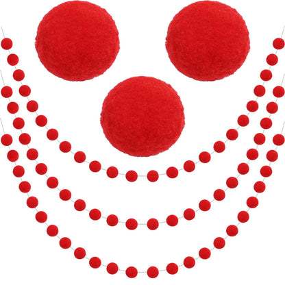 Jishi Christmas Pom Pom Garland Christmas Decorations for Tree Indoor Home Room Decor 3pk Cute Hanging Felt Ball Red White Green Pompom Bead Ornament String Banner Garland Xmas Birthday Party Supplies