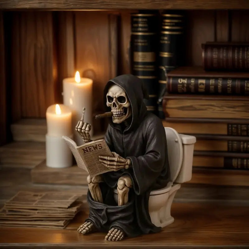 Middle Finger Toilet Grim Reaper Statue Figurine Halloween Decoration Funny Resin Craft Ornament Figurines Decor Death God Raises The Middle Finger