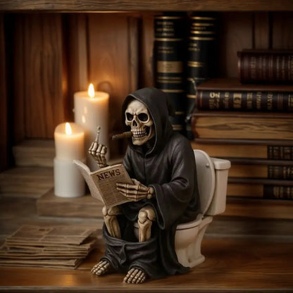 Middle Finger Toilet Grim Reaper Statue Figurine Halloween Decoration Funny Resin Craft Ornament Figurines Decor Death God Raises The Middle Finger
