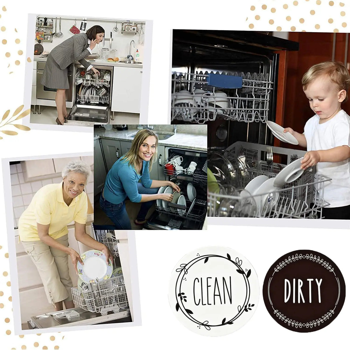 1-Piece Reversible Dishwasher Clean-Dirty Magnet Sign with Stickers - Reversible Signal, Strong Magnet, Scratch-Free, Waterproof, Easy to Read, Fits Dishwashers & Storage, Aesthetic Kitchen Decor, Kitchen Life Saver
