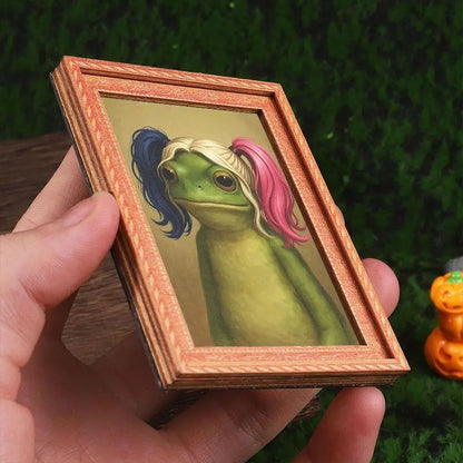 Funny Frog Refrigerator Magnet, Mini Photo Frame Fridge Magnet, Humorous Home Decor, Festive Decoration, Great Holiday Gift, Magnetic Item