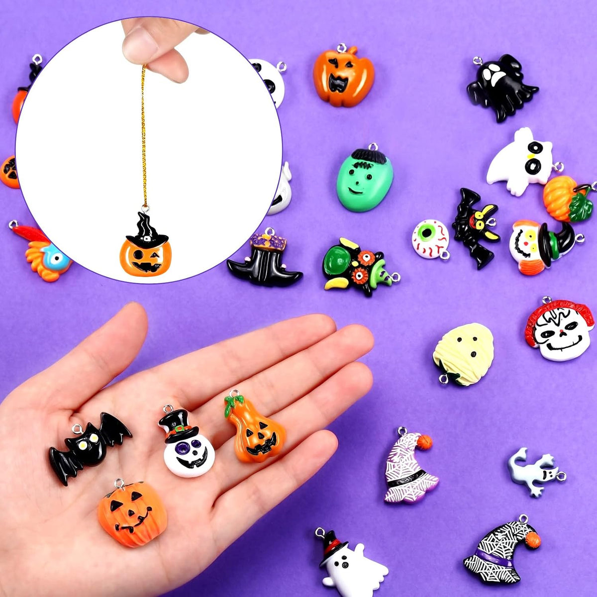 Queekay 30 Pcs Miniature Halloween Ornaments Resin Charm Pendant Decor