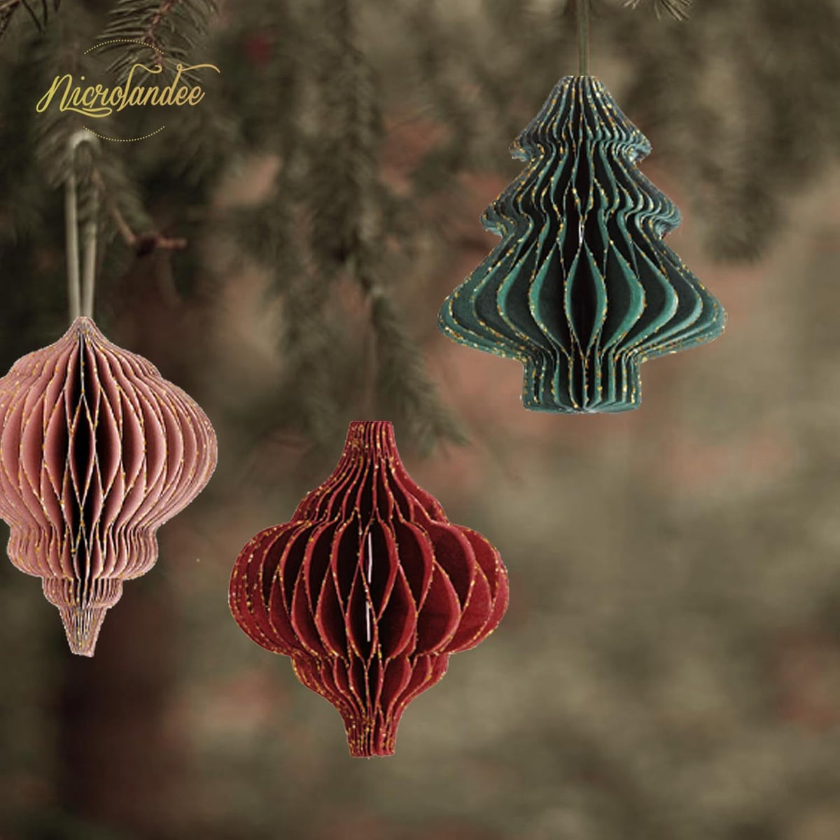 NICROLANDEE Christmas Party Decorations - 6 PCS Paper Honeycomb Ornaments