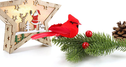 KLEWEE 12 Pcs Cardinal Birds for Crafts, Mini Cardinal Clip On Christmas Tree Ornaments Artificial Red Birds Decorations for Wreaths Centerpieces DIY Crafts, Red Velvet & Feathers