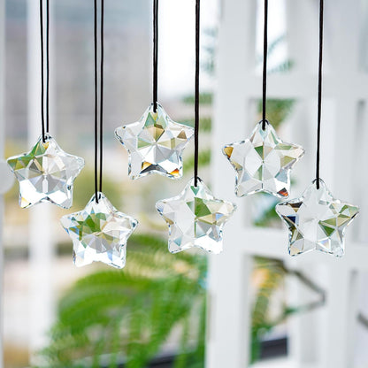6 Pcs Clear Crystal Star Ornaments Faceted Christmas Hanging Decor