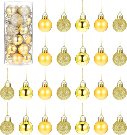 24 Pieces Mini Christmas Balls - Xmas Tree Ornaments and Decorations Pendant for Holiday Party Decor - 3cm/1.1'' (Gold)