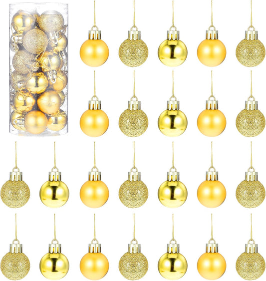 24 Pieces Mini Christmas Balls - Xmas Tree Ornaments and Decorations Pendant for Holiday Party Decor - 3cm/1.1'' (Gold)
