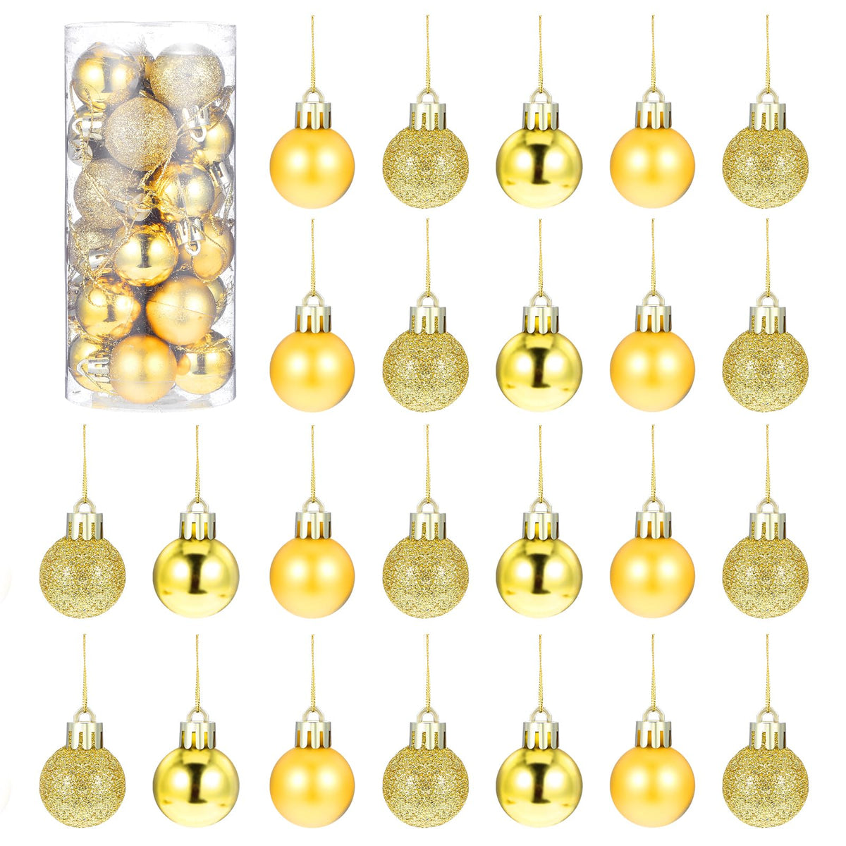 24 Pieces Mini Christmas Balls - Xmas Tree Ornaments and Decorations Pendant for Holiday Party Decor - 3cm/1.1'' (Gold)