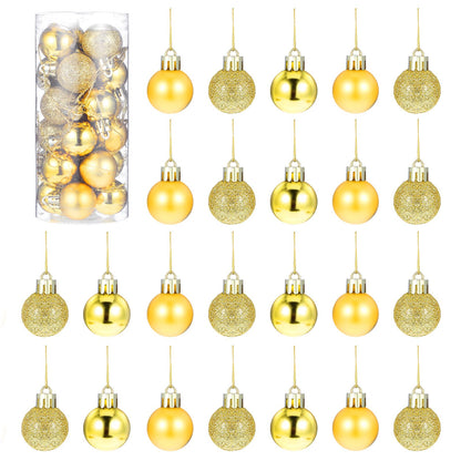 24 Pieces Mini Christmas Balls - Xmas Tree Ornaments and Decorations Pendant for Holiday Party Decor - 3cm/1.1'' (Gold)