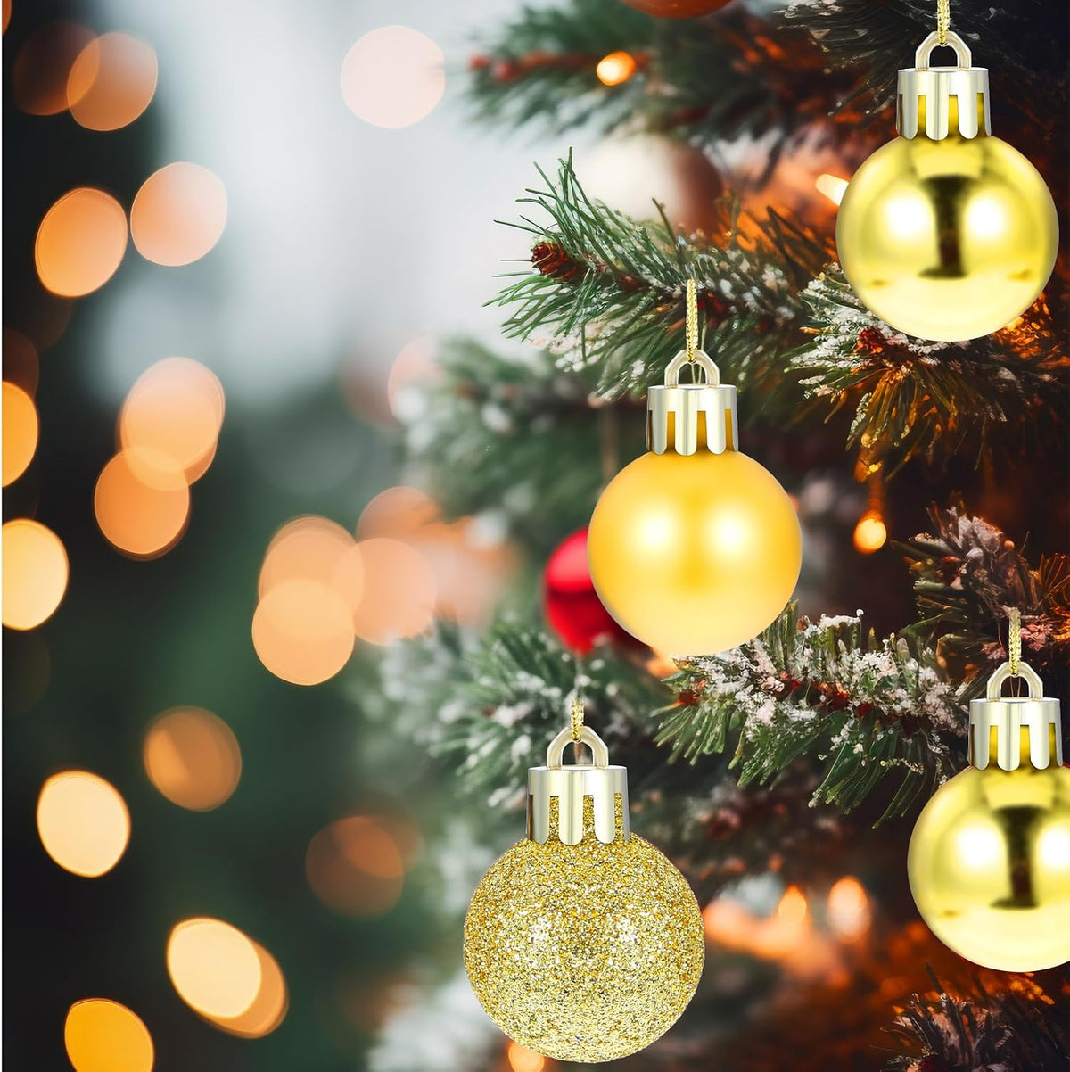 24 Pieces Mini Christmas Balls - Xmas Tree Ornaments and Decorations Pendant for Holiday Party Decor - 3cm/1.1'' (Gold)