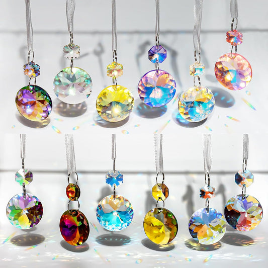 12pcs Small Christmas Crystal Ornaments for Mini Tree Decorations, 1.18″ Mini Colorful Glass Crystal Prism Ornaments for Chandeliers Sun Catchers Wedding Holiday Party Home Decor Iridescent