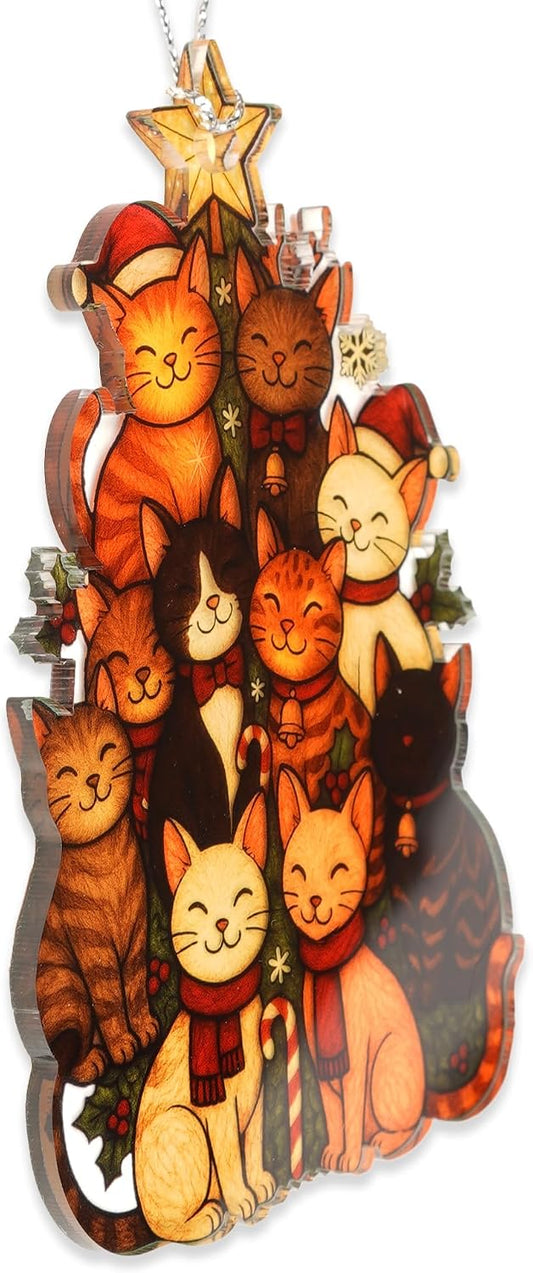 Christmas Ornaments 2026 - Cat Lover Gifts for Women, Colorful Cat Ornament for Christmas Tree, Cute Cats Ornaments, Black Orange Cat Ornament