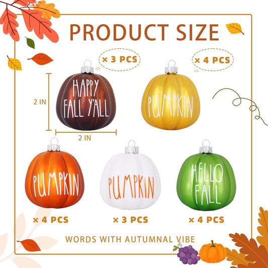 Fall Tree Ornaments Set 18 PCS Small Pumpkin Ball Hanging Ornaments Orange Green Brown Gold White, for Thanksgiving, Halloween Tree Decor Fall Decorations for Home,1.97"