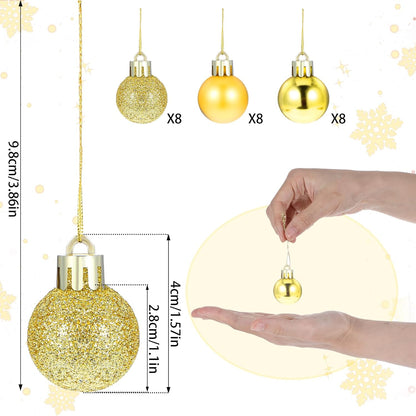 24 Pieces Mini Christmas Balls - Xmas Tree Ornaments and Decorations Pendant for Holiday Party Decor - 3cm/1.1'' (Gold)