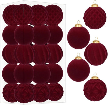30Pcs Burgundy Velvet Christmas Ball Ornaments for Xmas Tree Decorations