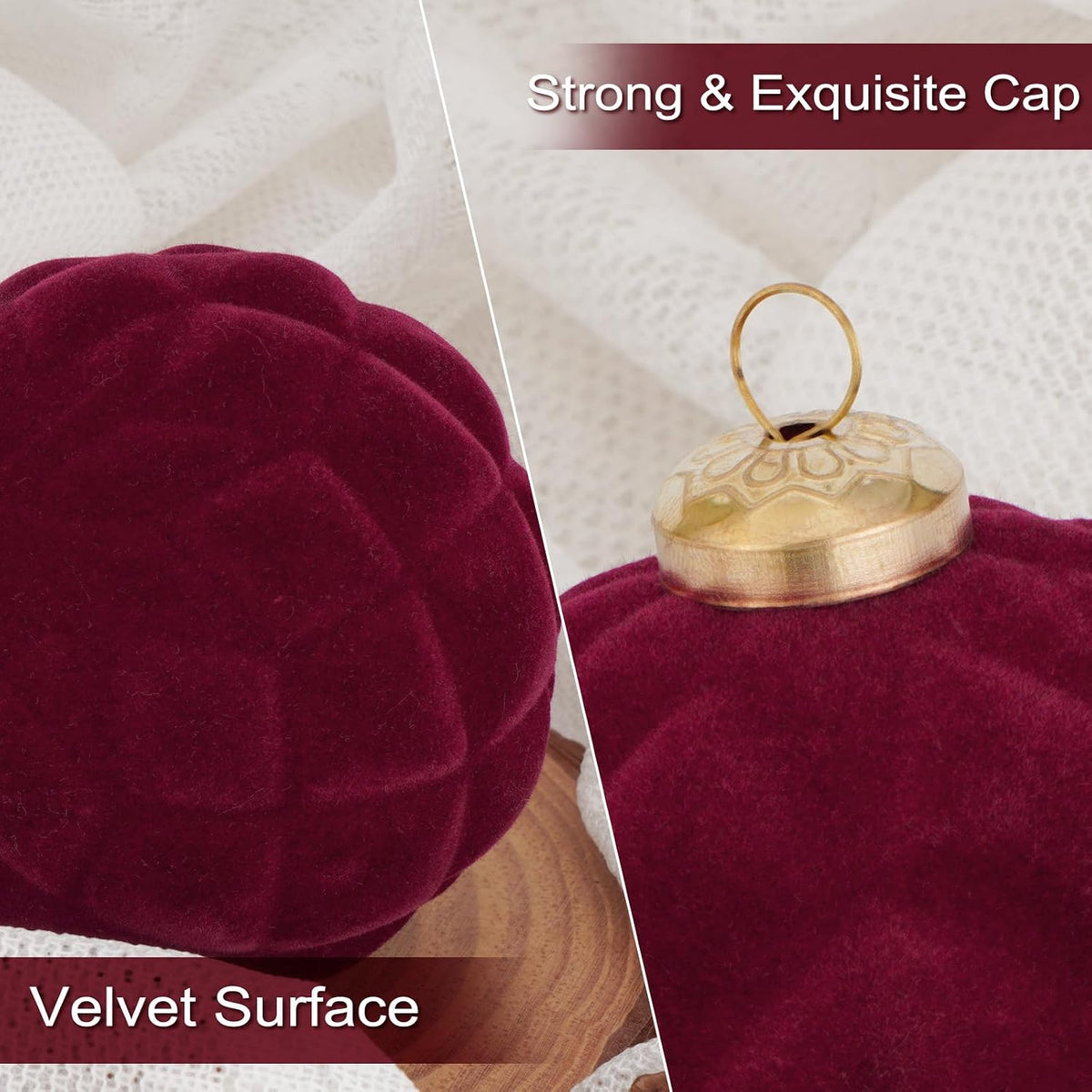30Pcs Burgundy Velvet Christmas Ball Ornaments for Xmas Tree Decorations