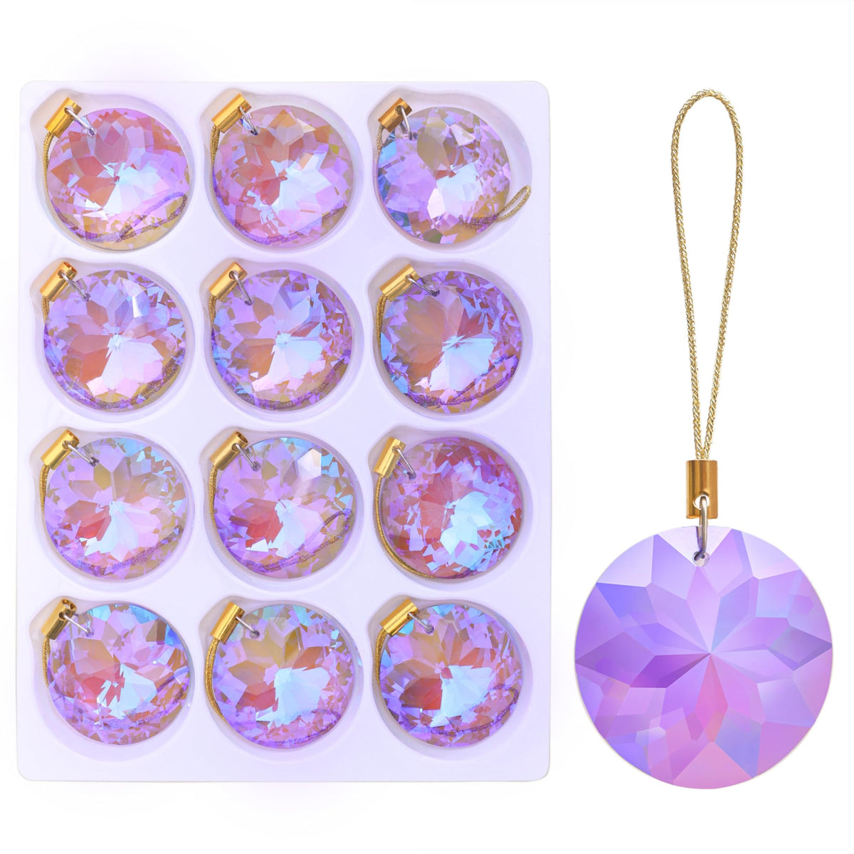 12 Pcs Crystal Glass Christmas Balls Ornaments, 1.18″ Mini Round Prism Flower Xmas Tree Decorations, Hanging Ornament for Wedding Party Home Decor (Crystal AB)