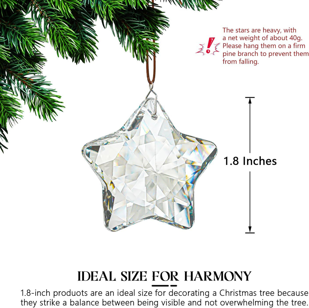 6 Pcs Clear Crystal Star Ornaments Faceted Christmas Hanging Decor