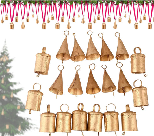 Christmas Bells for Crafts, Set of 20 – Jingle Bells Bulk, Small Craft Bells, Witch Bells for Door, Cow Bells, Vintage Brass Bells for Wall Hanging & Wreath, Rustic Wind Chime Decoration