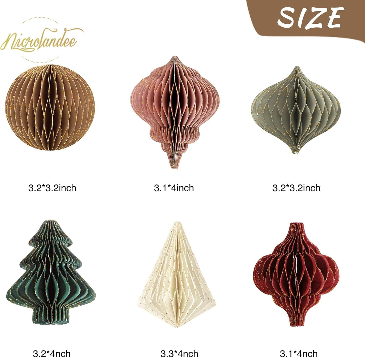 NICROLANDEE Christmas Party Decorations - 6 PCS Paper Honeycomb Ornaments