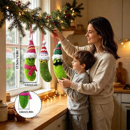 3 Pack Pickle Ornament, Green Felt German Christmas Ornaments, Funny Cute