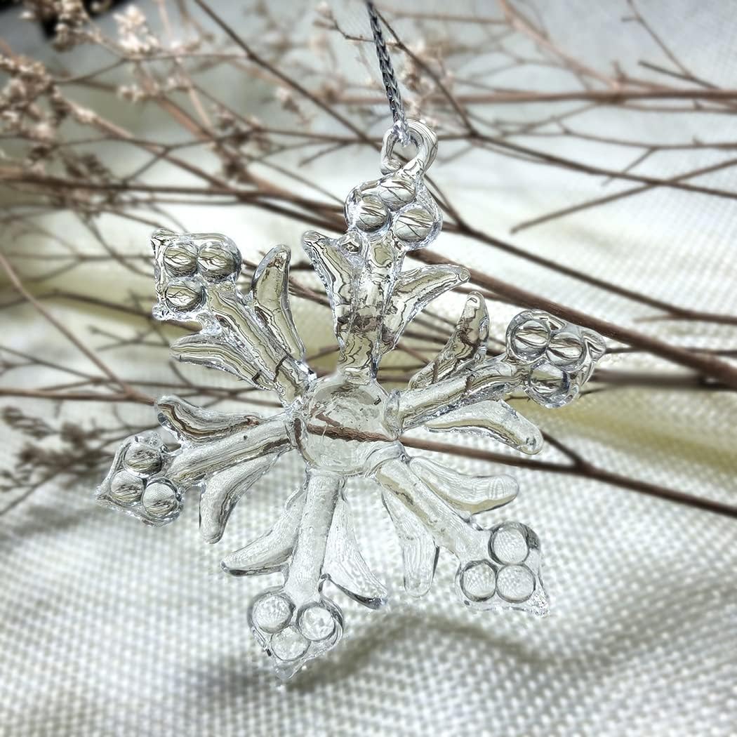 Style Glass Clear Glass Snowflake Ornament Winter Christmas Tree Hanging Decorations (12 Pieces).