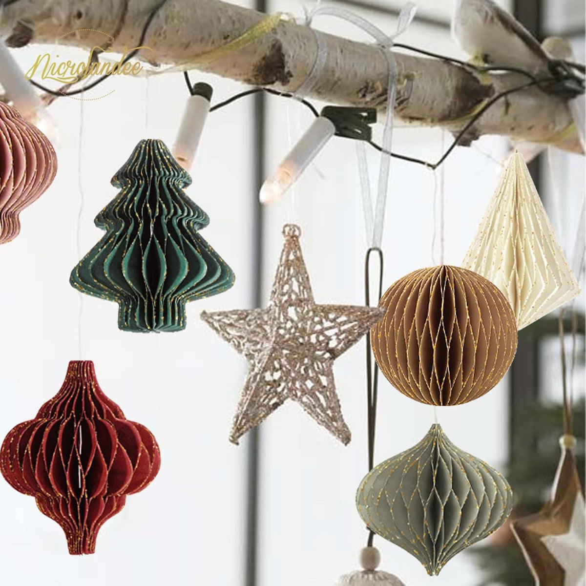 NICROLANDEE Christmas Party Decorations - 6 PCS Paper Honeycomb Ornaments