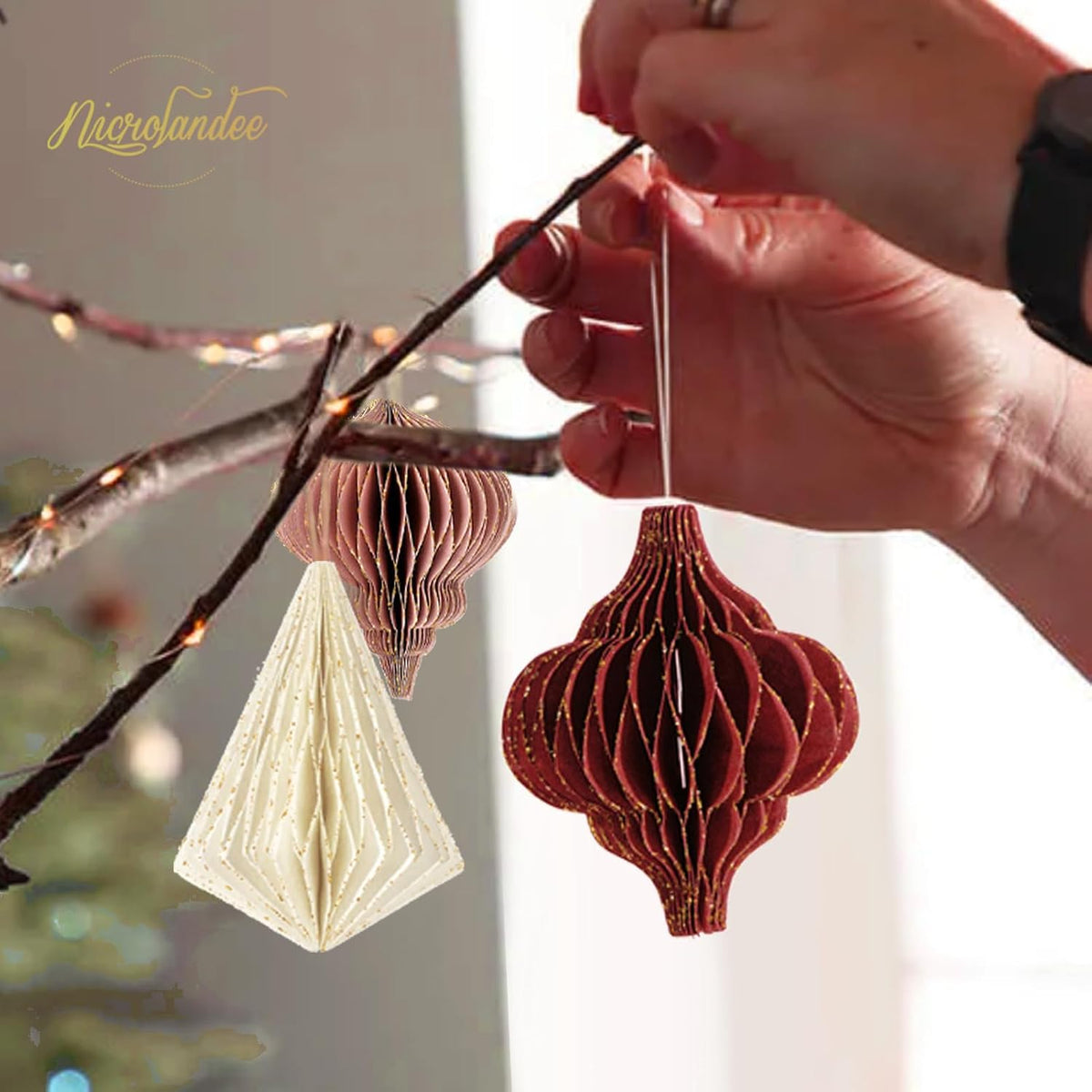NICROLANDEE Christmas Party Decorations - 6 PCS Paper Honeycomb Ornaments