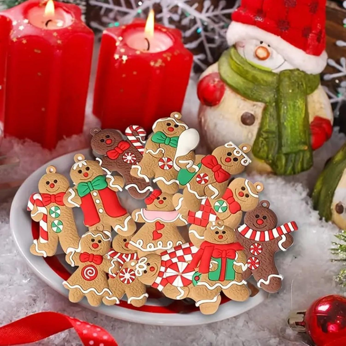 Gingerbread Man Ornaments 12pcs Gingerbread Christmas Decorations for Tree, Cute Hanging Plastic Gingerbread Figurines Ornaments for Christmas Tree, Home Decor Living Room Kids Birthday Party Supplies