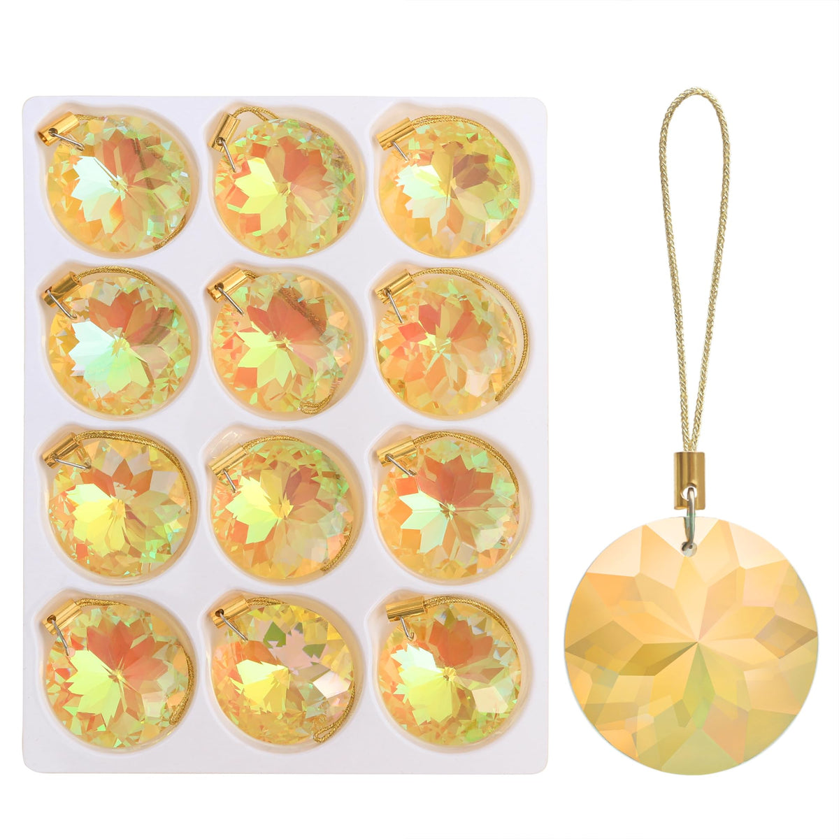 12 Pcs Crystal Glass Christmas Balls Ornaments, 1.18″ Mini Round Prism Flower Xmas Tree Decorations, Hanging Ornament for Wedding Party Home Decor (Crystal AB)