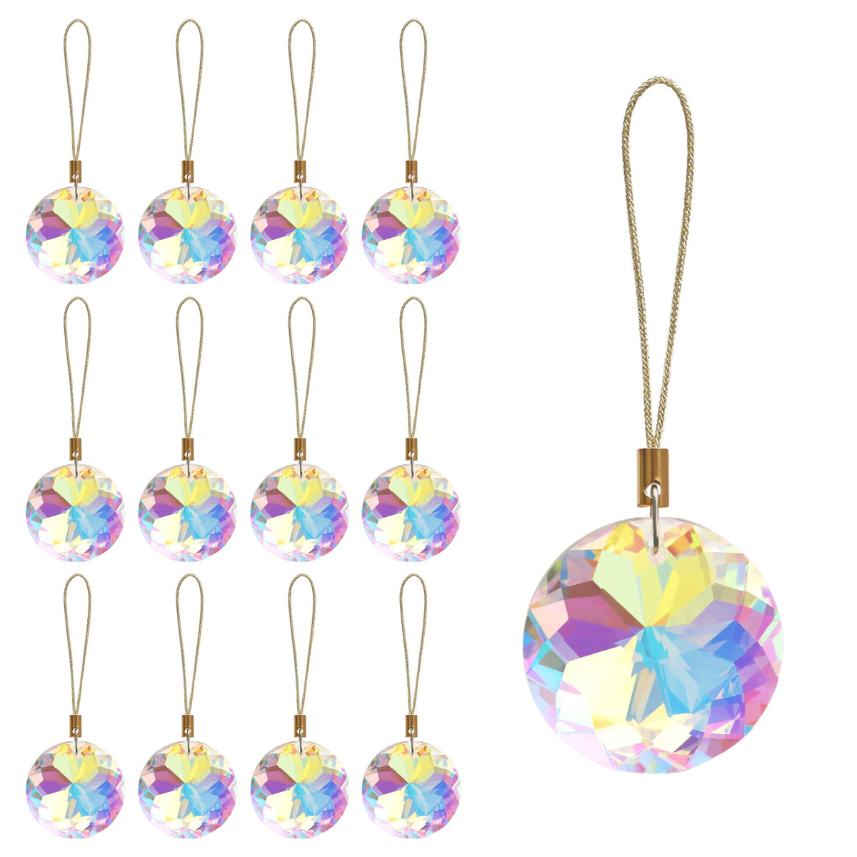 12 Pcs Crystal Glass Christmas Balls Ornaments, 1.18″ Mini Round Prism Flower Xmas Tree Decorations, Hanging Ornament for Wedding Party Home Decor (Crystal AB)