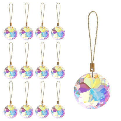 12 Pcs Crystal Glass Christmas Balls Ornaments, 1.18″ Mini Round Prism Flower Xmas Tree Decorations, Hanging Ornament for Wedding Party Home Decor (Crystal AB)