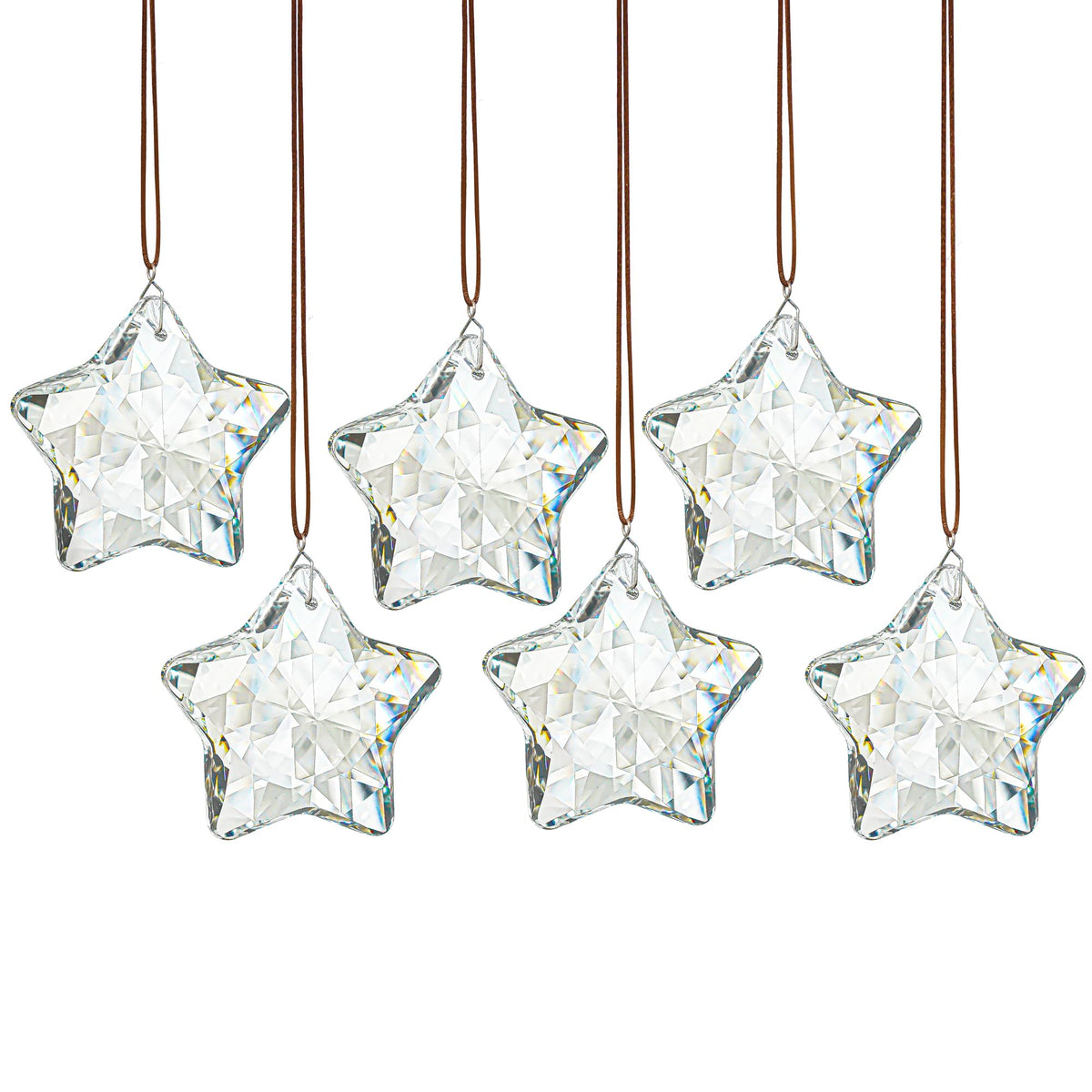 6 Pcs Clear Crystal Star Ornaments Faceted Christmas Hanging Decor