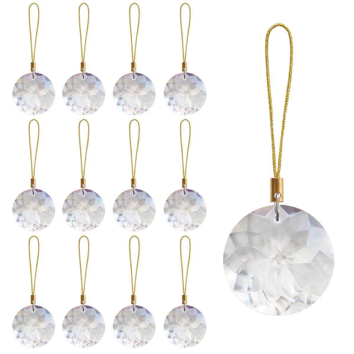 12 Pcs Crystal Glass Christmas Balls Ornaments, 1.18″ Mini Round Prism Flower Xmas Tree Decorations, Hanging Ornament for Wedding Party Home Decor (Crystal AB)
