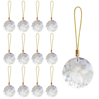 12 Pcs Crystal Glass Christmas Balls Ornaments, 1.18″ Mini Round Prism Flower Xmas Tree Decorations, Hanging Ornament for Wedding Party Home Decor (Crystal AB)