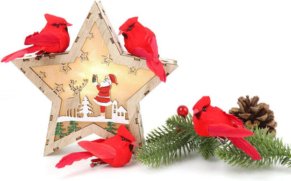 KLEWEE 12 Pcs Cardinal Birds for Crafts, Mini Cardinal Clip On Christmas Tree Ornaments Artificial Red Birds Decorations for Wreaths Centerpieces DIY Crafts, Red Velvet & Feathers