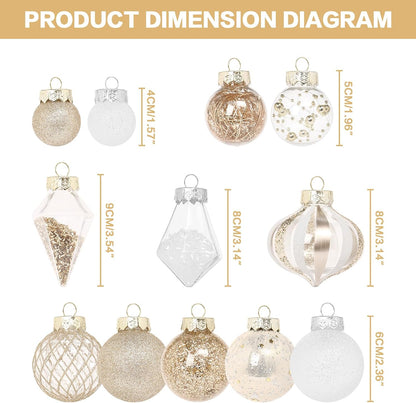 34PCS Champagne/White Christmas Ball Ornaments Set for Tree Decor