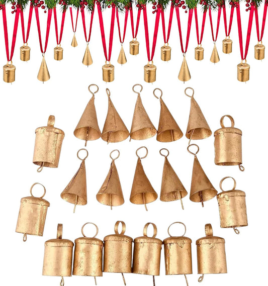 Christmas Bells for Crafts, Set of 20 – Jingle Bells Bulk, Small Craft Bells, Witch Bells for Door, Cow Bells, Vintage Brass Bells for Wall Hanging & Wreath, Rustic Wind Chime Decoration