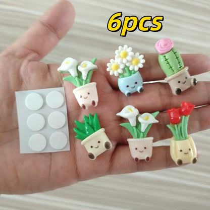 6 Potted Flower Refrigerator Magnets, Cute Smiling Plant Decor for Kitchen, Office, Whiteboard, Storage Cabinet, Dishwasher, Perfect Gift, Decorative, Fridge Magnets Cute