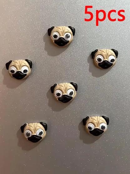 5pcs Cute Pug Dog Refrigerator Magnets, Refrigerator Magnets Set - Cute Magnets for Fridge - Mini Decorative Kitchen and Office Whiteboard Magnets for Home Decor - Perfect Mother's Day Gift