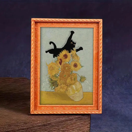 1pc Cute Cat Sunflowers Theme Refrigerator Magnet, Funny Black Cat Jumping Refrigerator Decor,  Home Decoration, Kitchen Accessories, Fun Gifts, Fully Magnetic Back, Refrigerator Decorating Magnet, Cute Magnets For Fridge