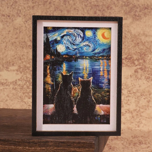 1PC Van Gogh Style Refrigerator Magnet, Cute Animal Fridge Magnets, Decorative Fridge Magnets, Mini Photo Frame Magnetic Tiles, Home Decor & Festive Gift, Refrigerator Decorating Magnet, Cute Magnets For Fridge, Decoration