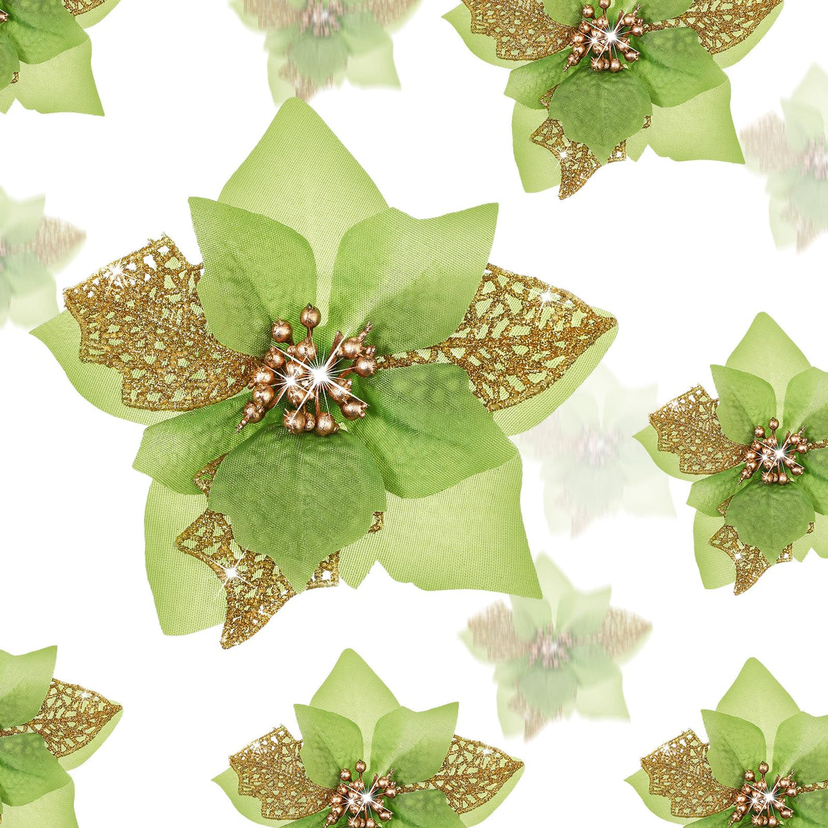 Boao 24 Pieces Christmas Artificial Glitter Poinsettia Flowers Xmas Flowers Wedding Christmas Tree New Year Ornaments(Gold)