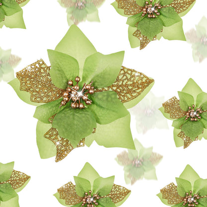Boao 24 Pieces Christmas Artificial Glitter Poinsettia Flowers Xmas Flowers Wedding Christmas Tree New Year Ornaments(Gold)