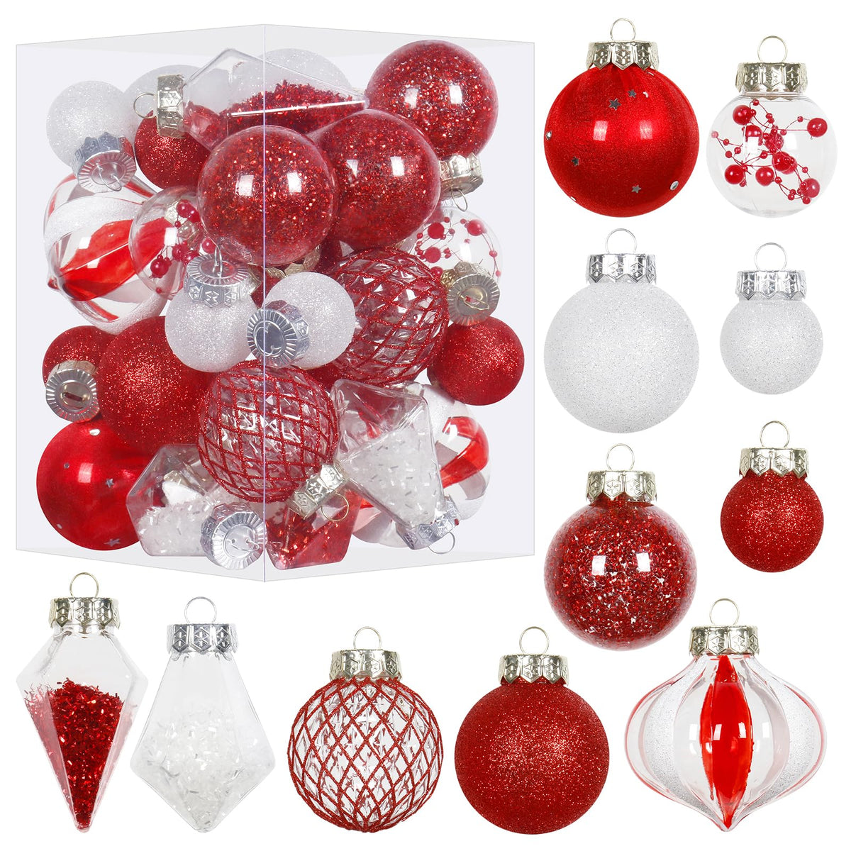 34PCS Champagne/White Christmas Ball Ornaments Set for Tree Decor