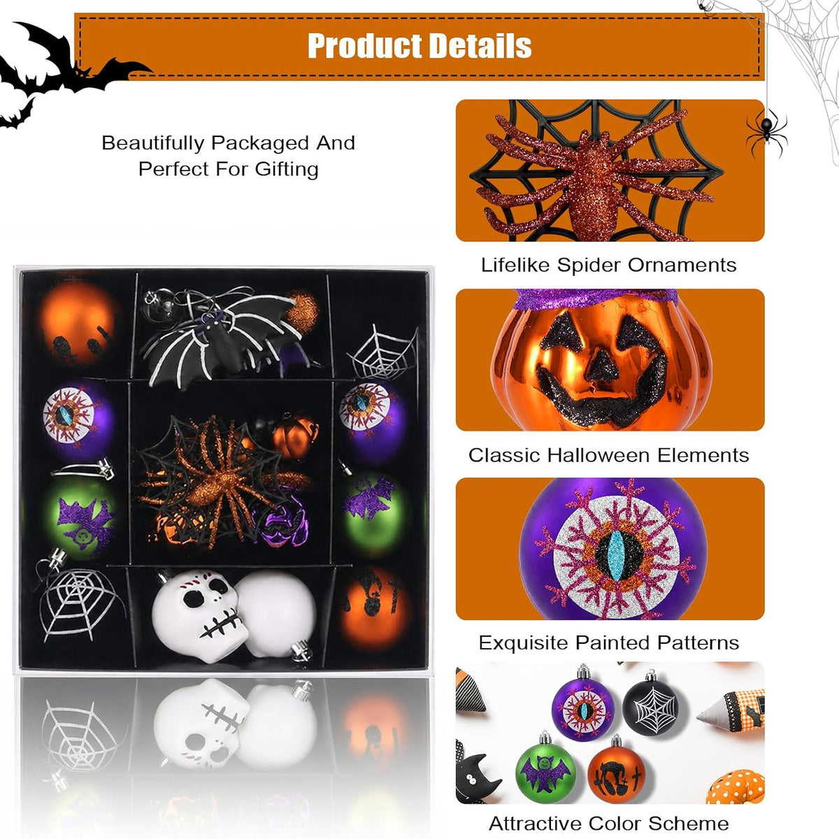 Halloween Ornament Set, 30pcs Shatterproof Tree Decorations Indoor