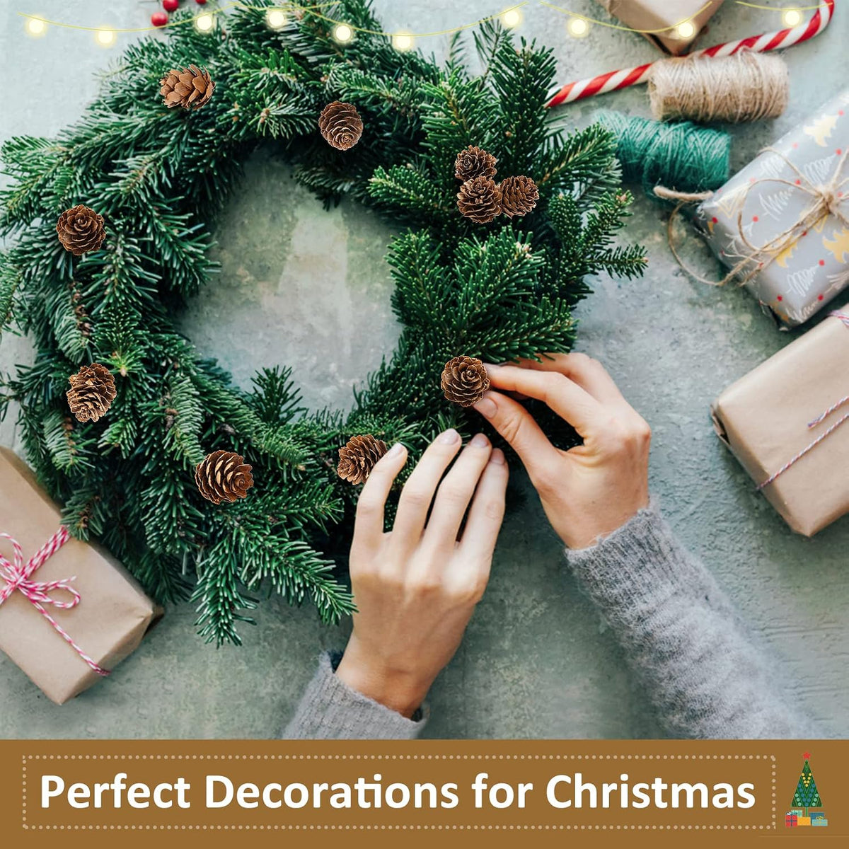 Apipi 1" Natural Mini Pine Cones Fall Decor Christmas Ornaments, 40 Pcs