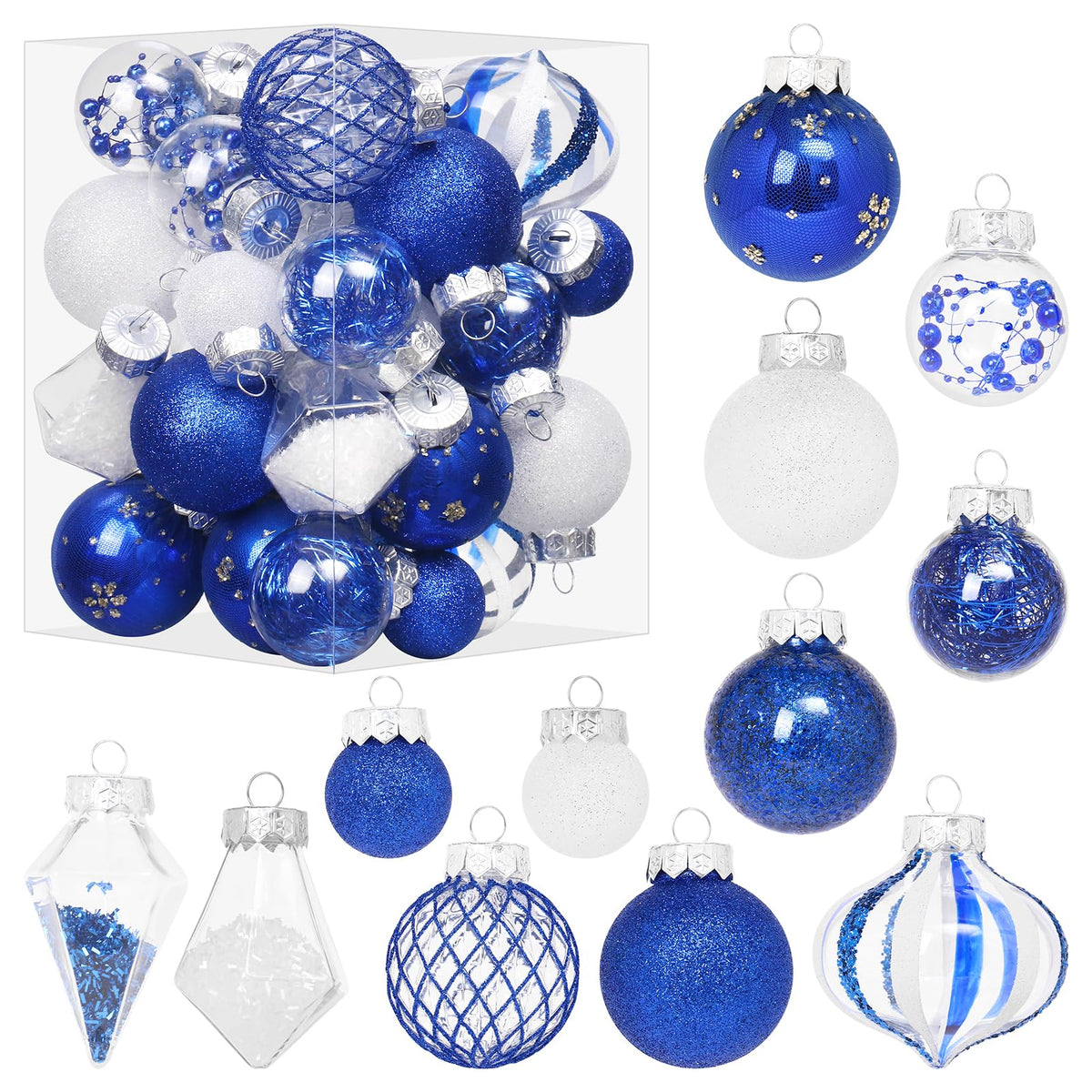 34PCS Champagne/White Christmas Ball Ornaments Set for Tree Decor